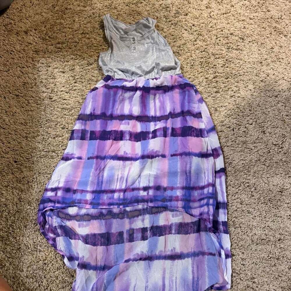 Xhilaration High-Low Maxi Dress Size 6/6X Silver Purple Watercolor
